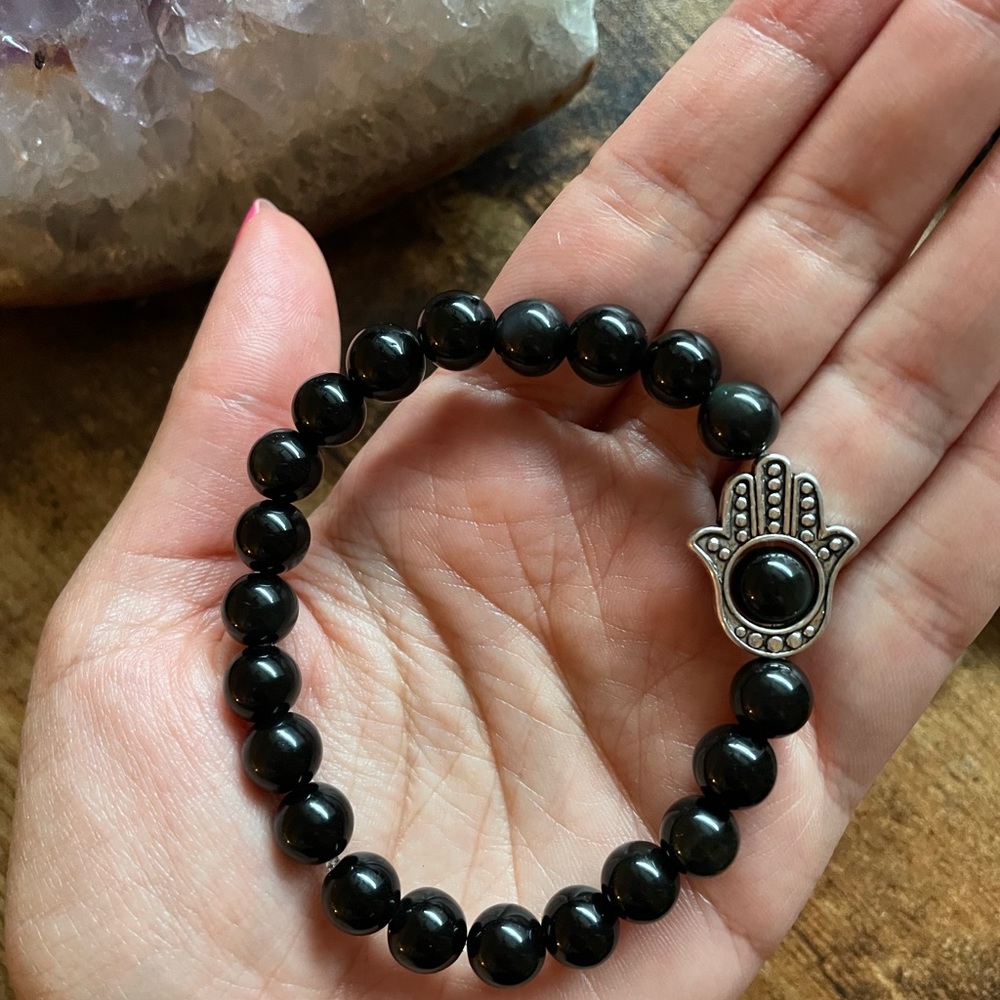 High Quality Obsidian Bracelet with Hamsa Charm